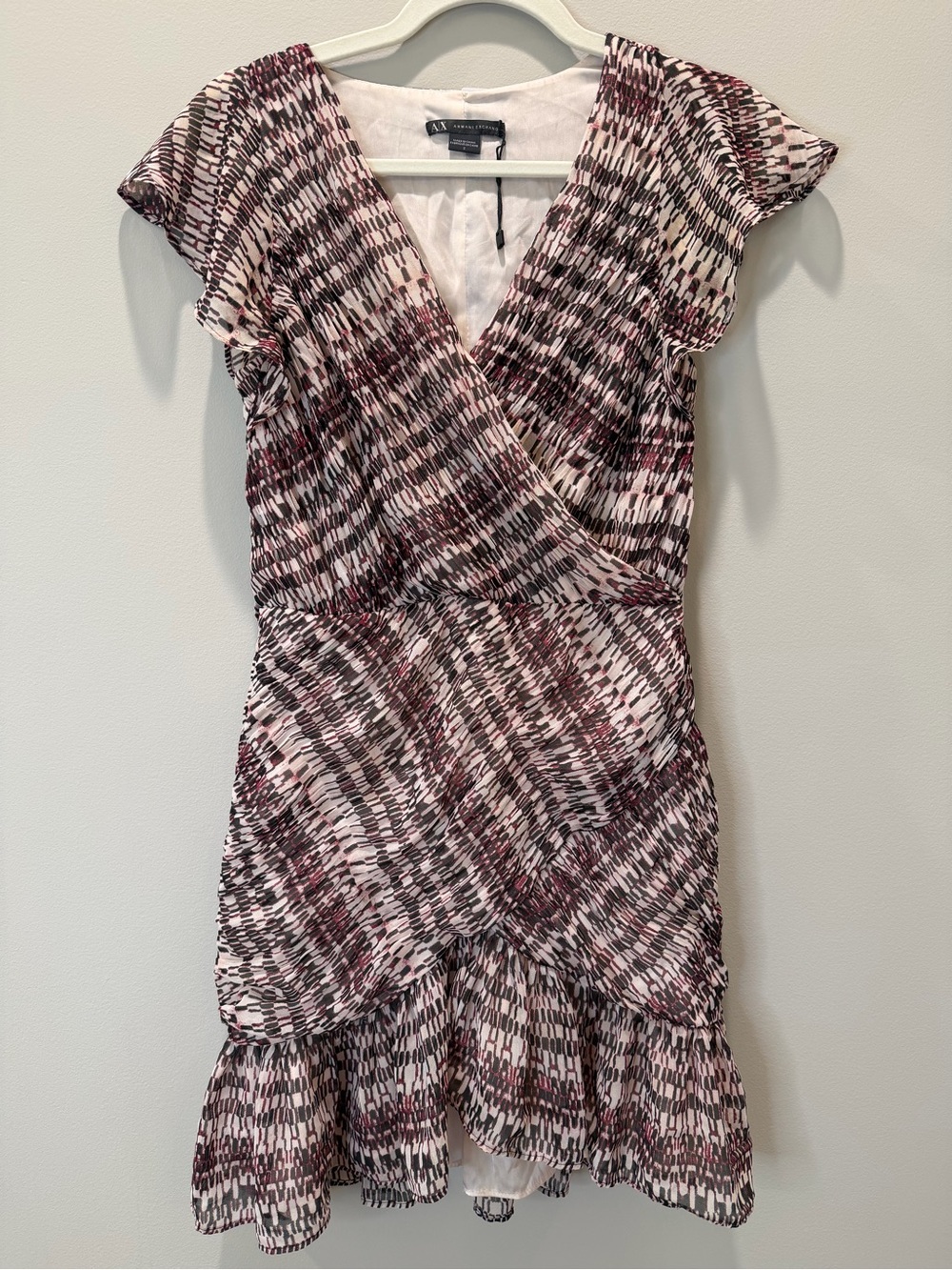 Ann Taylor Pink, Black & White Printed Ruffle Wrap Dress
